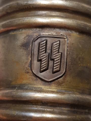 WW2 GERMAN NAZI WAFFEN SS RELIC FOUND SILVERWARE CUP WITH SS RUNES ENGRAVED WITH III REICH EAGLE