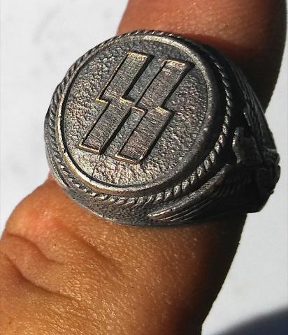 WW2 GERMAN NAZI WAFFEN SS RING WITH SILVER MARK ENGRAVED + THIRD REICH EAGLE, NICE !