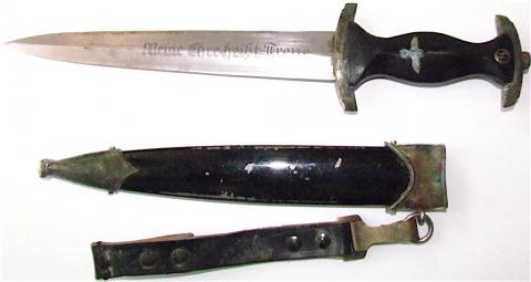 WW2 GERMAN NAZI WAFFEN SS RZM DAGGER WITH LEATHER HANGER LOOP ROUGH CONDITION, CHEAP PRICE