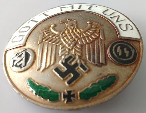 WW2 GERMAN NAZI WAFFEN SS - SA EARLY GOTT MIT UNS BADGE IN BRONZE