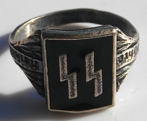 WW2 GERMAN NAZI WAFFEN SS SILVER RING ORIGINAL ENGRAVED WOW