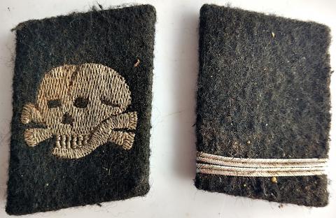 WW2 GERMAN NAZI WAFFEN SS TOTENKOPF CONCENTRATION CAMP GUARD COLLAR TABS SET WITH BOTH RZM TAGS STILL INTACT. RARE