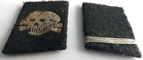 WW2 GERMAN NAZI WAFFEN SS TOTENKOPF CONCENTRATION CAMP GUARD COLLAR TABS SET WITH BOTH RZM TAGS STILL INTACT. RARE