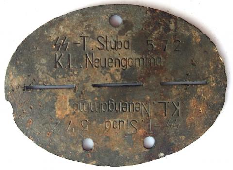 WW2 GERMAN NAZI WAFFEN SS TOTENKOPF CONCENTRATION CAMP K.L. Neuengamme GUARD DOGTAG ID RELIC FOUND SS-T Stuba K.L. Neuengamme