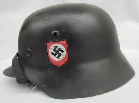 WW2 GERMAN NAZI WAFFEN SS TOTENKOPF ORIGINAL M42 DOUBLE DECALS HELMET WITH POST WAR ADDED DECALS