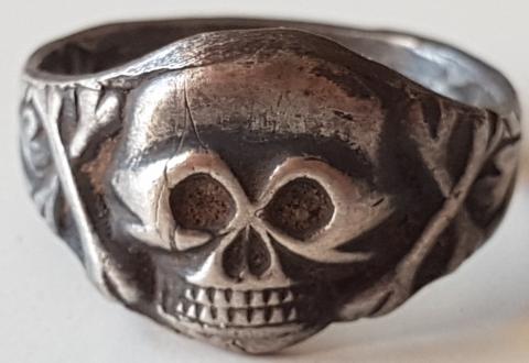 WW2 GERMAN NAZI WAFFEN SS TOTENKOPF SILVER RING WITH SKULL