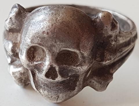 WW2 GERMAN NAZI WAFFEN SS TOTENKOPF SILVER RING WITH SKULL