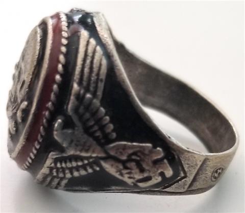 WW2 GERMAN NAZI WAFFEN SS TOTENKOPF SILVER RING WITH SS RUNES ENGRAVED AND SILVER 800