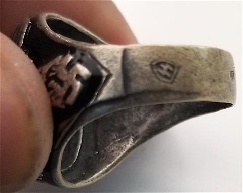 WW2 GERMAN NAZI WAFFEN SS TOTENKOPF SILVER RING WITH SS RUNES ENGRAVED AND SILVER 800