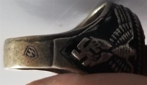 WW2 GERMAN NAZI WAFFEN SS TOTENKOPF SKULL SILVER 800 RING MARKED WITH SS RUNES