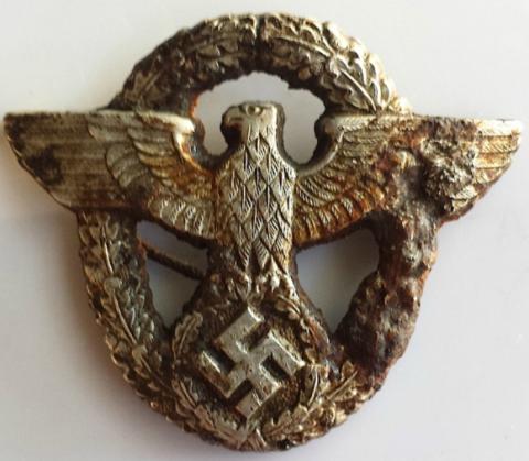 WW2 GERMAN ORIGINAL WAFFEN SS GESTAPO POLICE CAP INSIGNIA