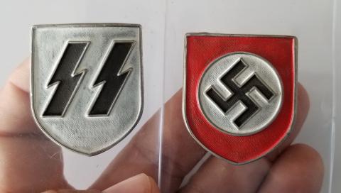 WW2 GERMAN WAFFEN SS AFRIK KORPS UNISSUED HELMET INSIGNIAS RZM MAKER