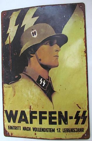 WW2 RARE GERMAN NAZI WAFFEN SS TOTENKOPF MOST FAMOUS RECRUITEMENT SIGN PANEL