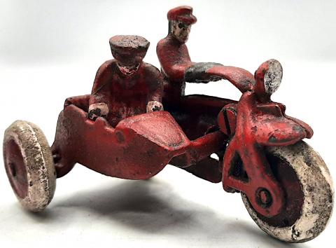1930s IRON CAST HUBLEY HARLEY DAVIDSON MOTORCYCLE TOY WITH SIDECAR HD