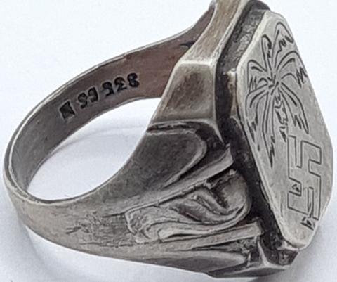 AFRIKA KORPS CAMPAIGN SILVER RING ID SWASTIKA WEHRMACHT WAFFEN SS