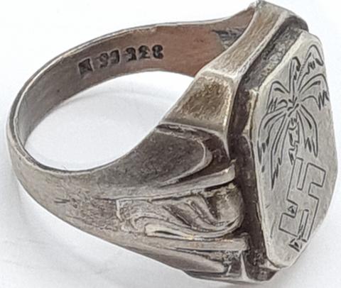 AFRIKA KORPS CAMPAIGN SILVER RING ID SWASTIKA WEHRMACHT WAFFEN SS
