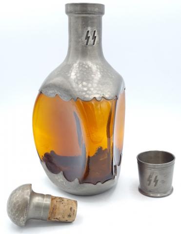original Waffen SS carafe glass bottle vodka cup silverware for sale militaria