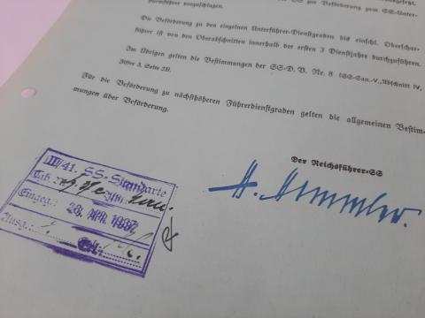 HEINRICH HIMMLER SIGNATURE SIGNED AUTOGRAPH SS STANDARTE DOCUMENT