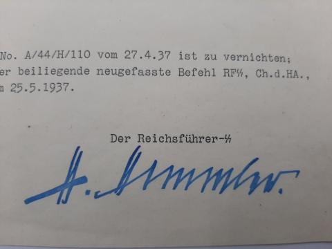HEINRICH HIMMLER ORIGINAL SIGNATURE SIGNED AUTOGRAPH SS STANDARTE DOCUMENT