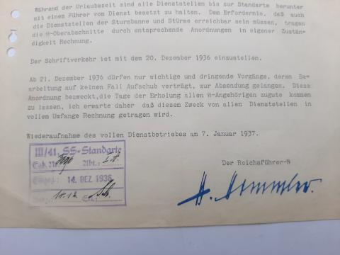 HEINRICH HIMMLER SIGNATURE SIGNED AUTOGRAPH SS STANDARTE DOCUMENT