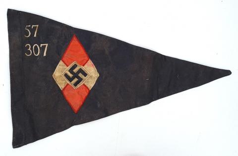 Hitler Youth pennant flag with diamond HJ swastika logo double sides nazi eagle