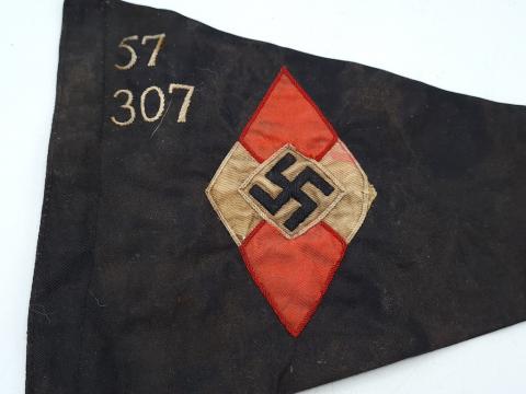 Hitler Youth pennant flag with diamond HJ swastika logo double sides nazi eagle