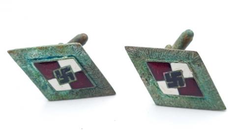 Hitler Youth HJ cuff links hitlerjugend diamond logo swastika RZM a vendre militaire ww2