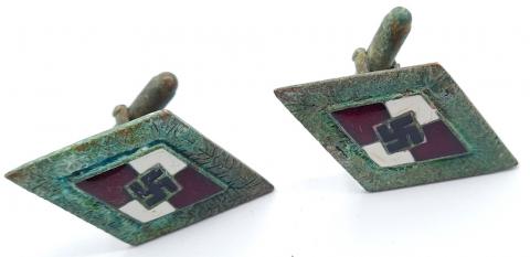 Hitler Youth HJ cuff links hitlerjugend diamond logo swastika RZM a vendre militaire ww2