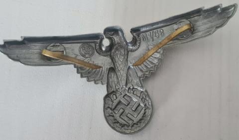 MINT UNISSUED WAFFEN SS TOTENKOPF VISOR CAP METAL EAGLE INSIGNIA RZM M1/52