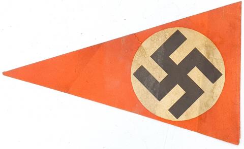 ORIGINAL THIRD REICH NSDAP SWASTIKA PENNANT FLAG ADOLF HITLER WW2 PARTISAN