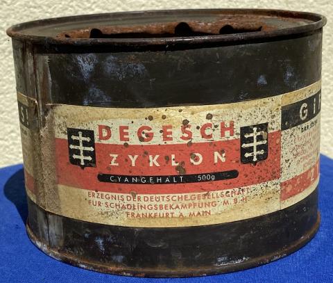 RARE Concentration camp ZYKLON B gas canister holocaust original for sale extermination