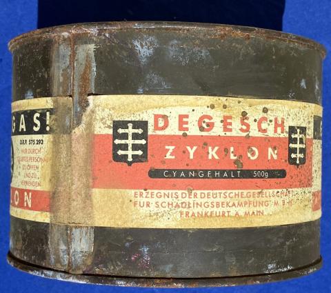 RARE Concentration camp ZYKLON B gas canister holocaust original for sale extermination