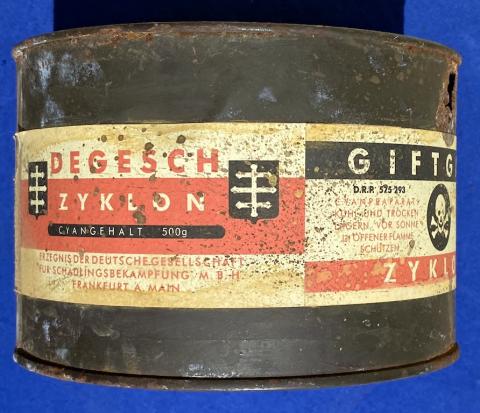 RARE Concentration camp ZYKLON B gas canister holocaust original for sale extermination