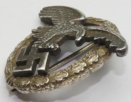 RARE LUFTWAFFE OBSERVER BADGE MEDAL AWARD IN SILVER BY S&W