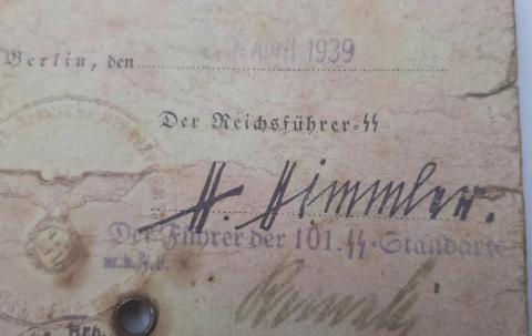 ORIGINAL WAFFEN SS ID AUSWEIS SS-MANN STANDARTE HIMMLER SIGNATURE
