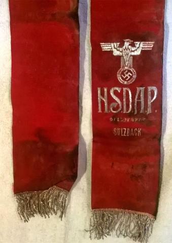 THIRD REICH NSDAP PRIEST FUNERAL SASH WITH EAGLE & SWASTIKA