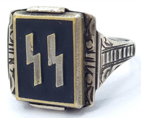 Unique custom Jeweler Waffen SS officer silver ring totenkopf original for sale