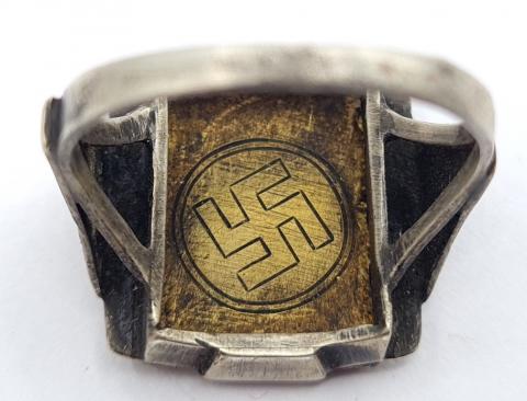 Unique custom Jeweler Waffen SS officer silver ring totenkopf original for sale