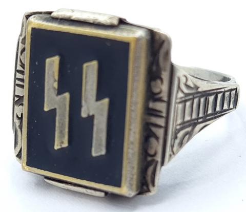 Unique custom Jeweler Waffen SS officer silver ring totenkopf original for sale