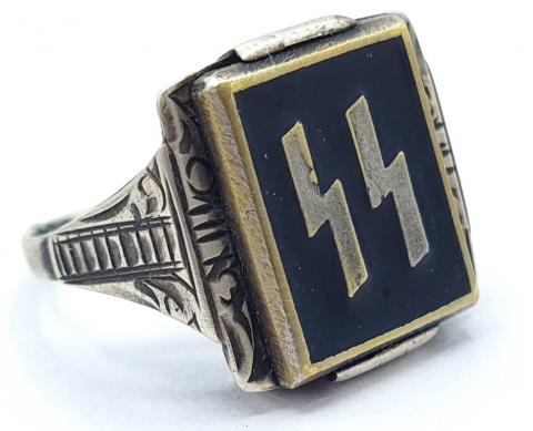 Unique custom Jeweler Waffen SS officer silver ring totenkopf original for sale