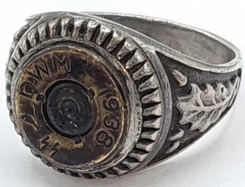 WAFFEN SS SILVER 800 RING SS MAUSER BULLET SHELL ORIGINAL FOR SALE