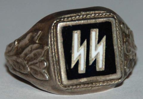 WAFFEN SS ENAMEL OFFICER SILVER RING MARK RZM 900 ORIGINAL MILITARIA WWII