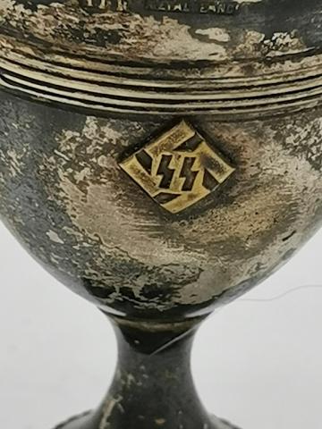 WAFFEN SS MEMBERSHIP SUPPORTER SILVERWARE VODKA CUP WITH SS RUNES & SWASTIKA