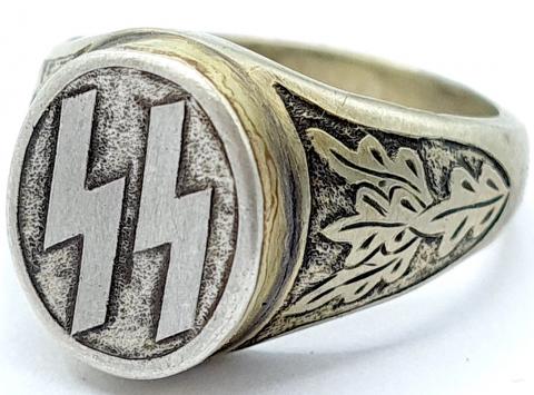 Waffen SS silver ring ss runes oakleaf officers swastika TOTENKOPF SKULL ORIGINAL FOR SALE