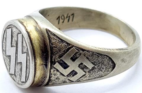 Waffen SS silver ring ss runes oakleaf officers swastika TOTENKOPF SKULL ORIGINAL FOR SALE
