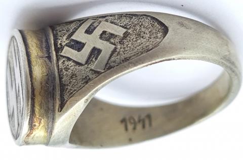 Waffen SS silver ring ss runes oakleaf officers swastika TOTENKOPF SKULL ORIGINAL FOR SALE