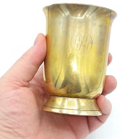 WAFFEN SS SILVERWARE SILVER CUP WITH SS RUNES MILITARY DEALER IN USA