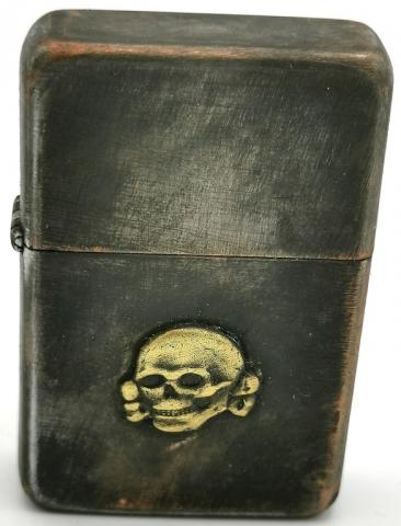 WAFFEN SS TOTENKOPF FIELD ZIPPO LIGHTER WITH SKULL, by RZM, STAMPED REICH