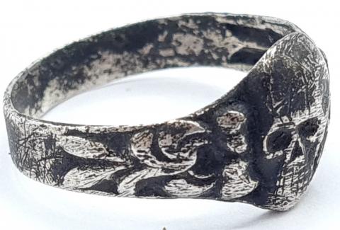 Waffen SS Totenkopf skull silver ring marked original for sale