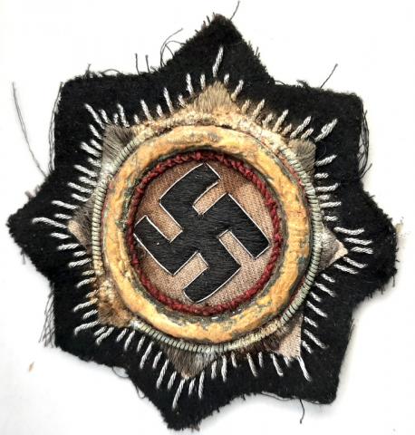 WAFFEN SS WAR ORDER OF THE GERMAN CROSS CLOTH PATCH AWARD IN GOLD BADGE TUNIC REMOVED WAFFEN SS WAR ORDER OF THE GERMAN CROSS CLOTH PATCH AWARD IN GOLD BADGE TUNIC REMOVED